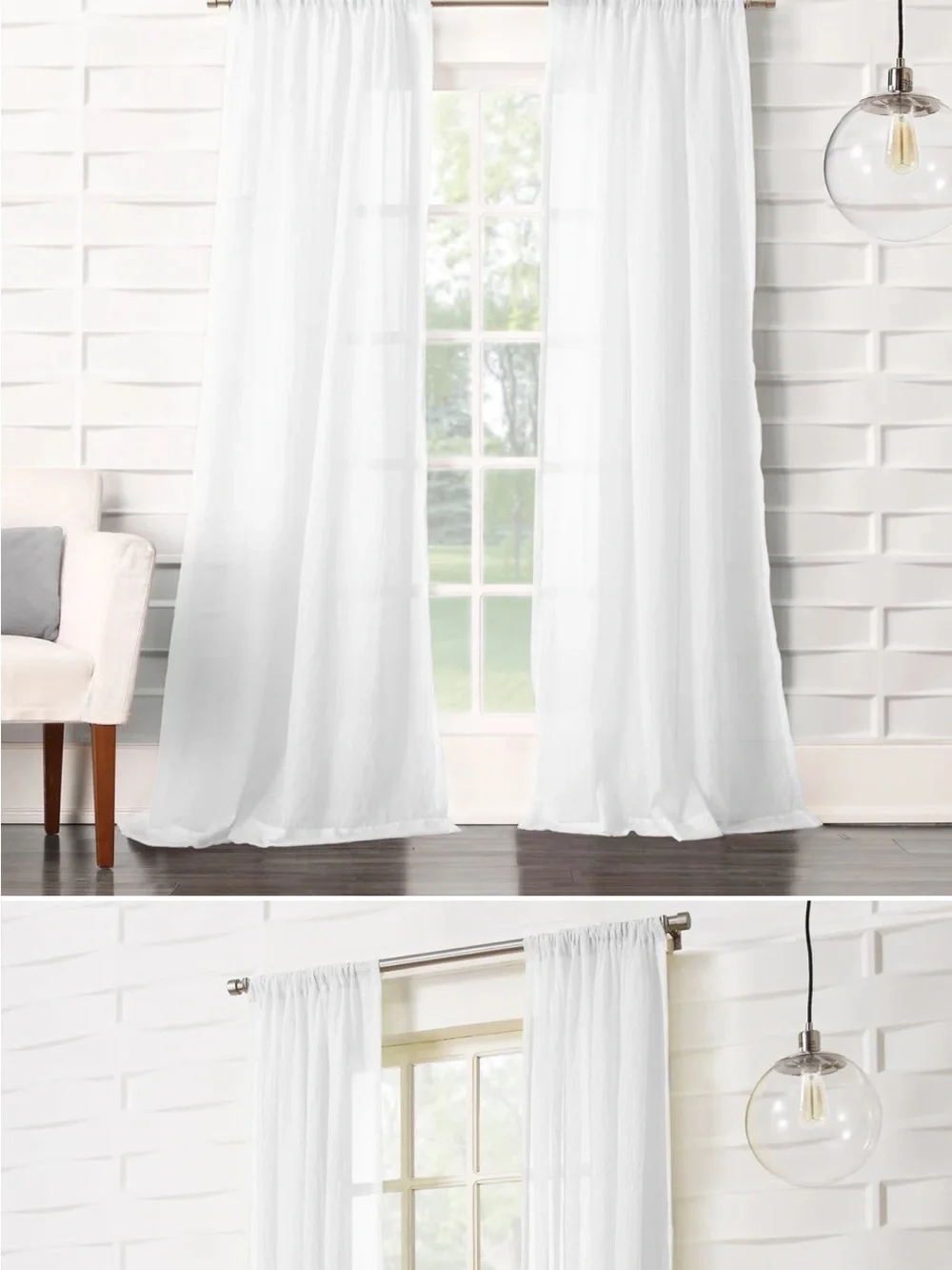 8x Sheer White Curtains Panel - Home Accents